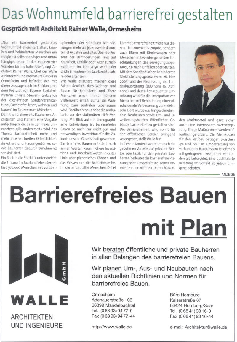 Barrierefreies Bauen:  Wohnumfeld barrierefrei gestalten Gespr�ch mit Architekt Rainer Walle