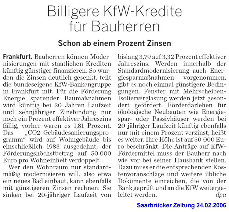 F�rderm�glichkeit: Billigere KfW-Kredite f�r Bauherren Schon ab einem Prozent Zinsen