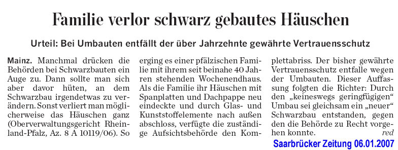 Schwarzarbeit: Familie verlor schwarz gebautes H�uschen Bei Umbauten entf�llt der �ber Jahrzehnte gew�hrte Vertrauensschutz