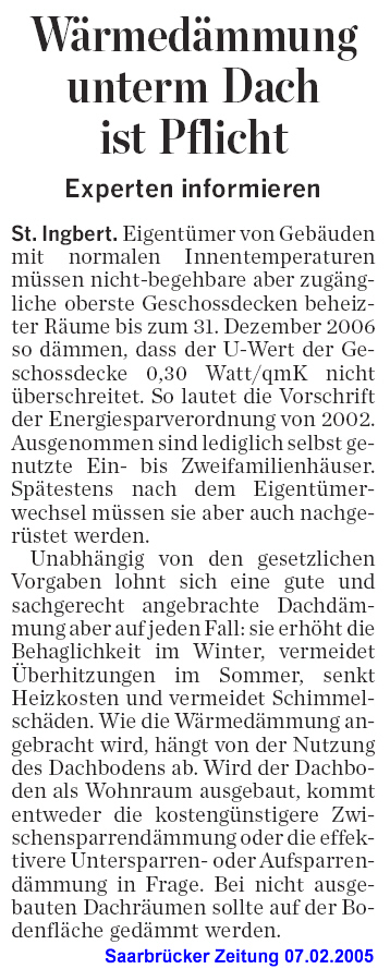 W�rmed�mmung: W�rmed�mmung unterm Dach ist Pflicht Experten informieren