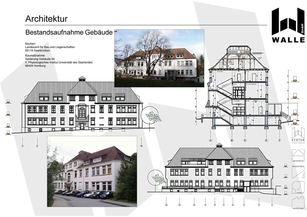 Baumanahme: Sanierung Gebude 58, II. Physiologisches Institut, Universitt des Saarlandes, Homburg.