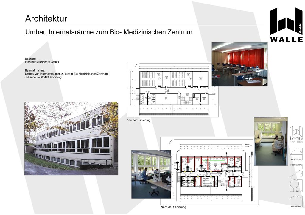 Umbau von Internatsrumen zu einem Bio-Medizinischen Zentrum, Johanneum, Homburg.