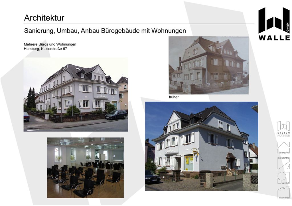 Sanierung, Umbau und Anbau eines Brogebudes mit Wohnungen, Homburg.